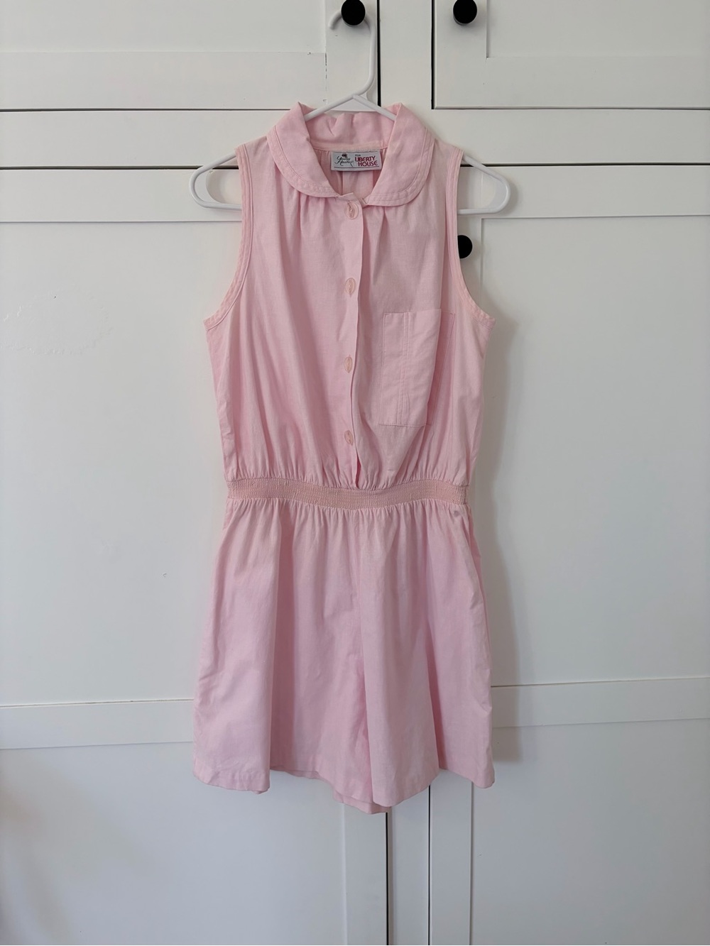 Vintage Young Hawaii For Liberty House Peter Pan Collar Button Down Pink Romper